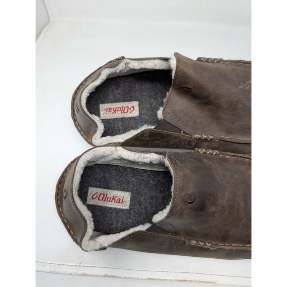 Olukai Moloa Men\'s Size 14 Leather Shearling Slippers‎ Shoes Sheep Fleece Lined main image 6